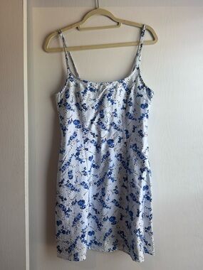 a new day White Floral Slip Dress with Blue Print Never Worn